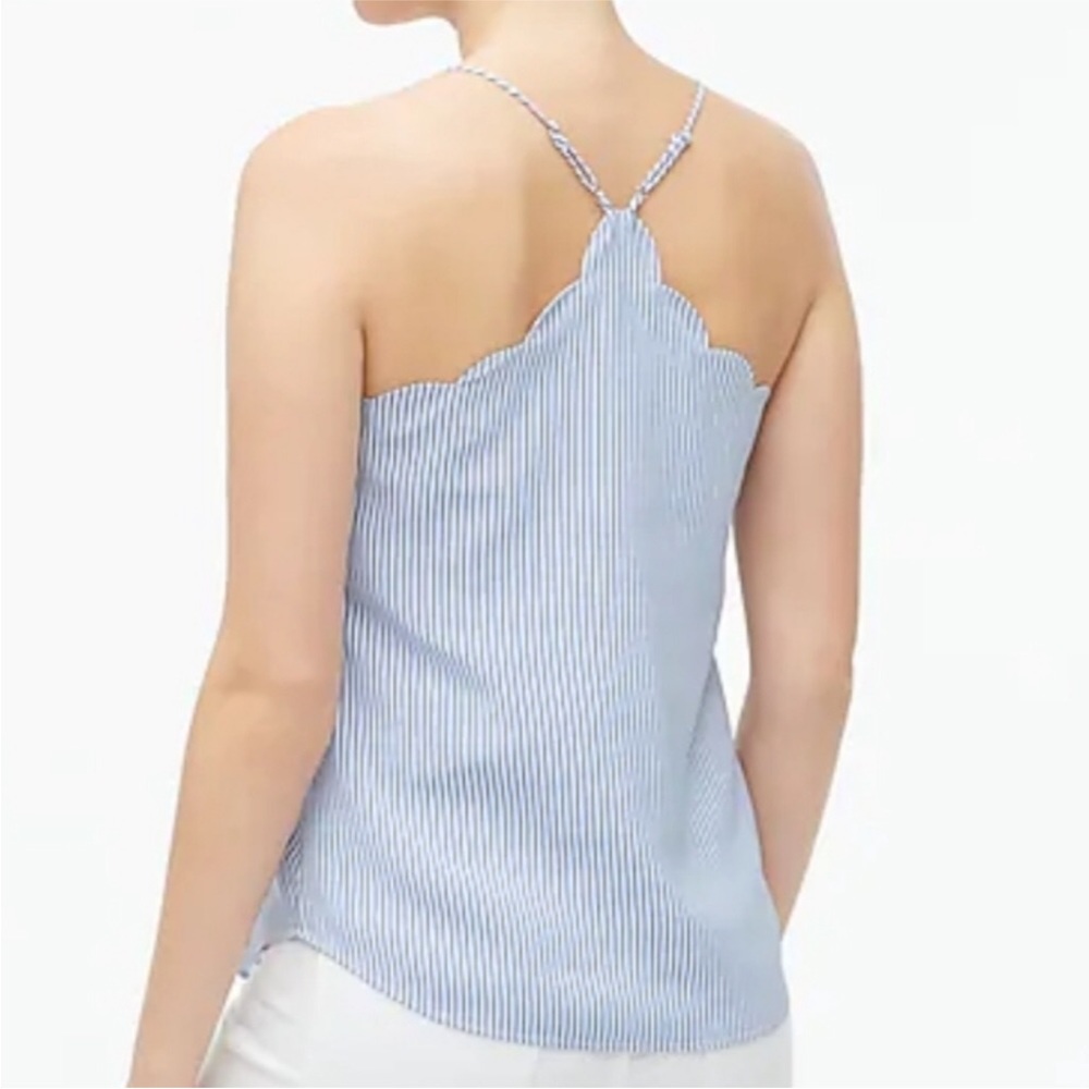 NWT J.crew Striped Scalloped Racerback Cami Top Women Blue White Striped Sz. 8 - Picture 4 of 8